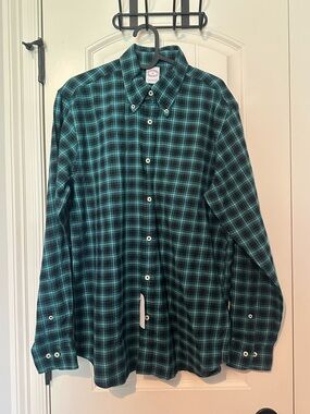 Brooks Brothers Teal and Black Plaid Button-Down Shirt